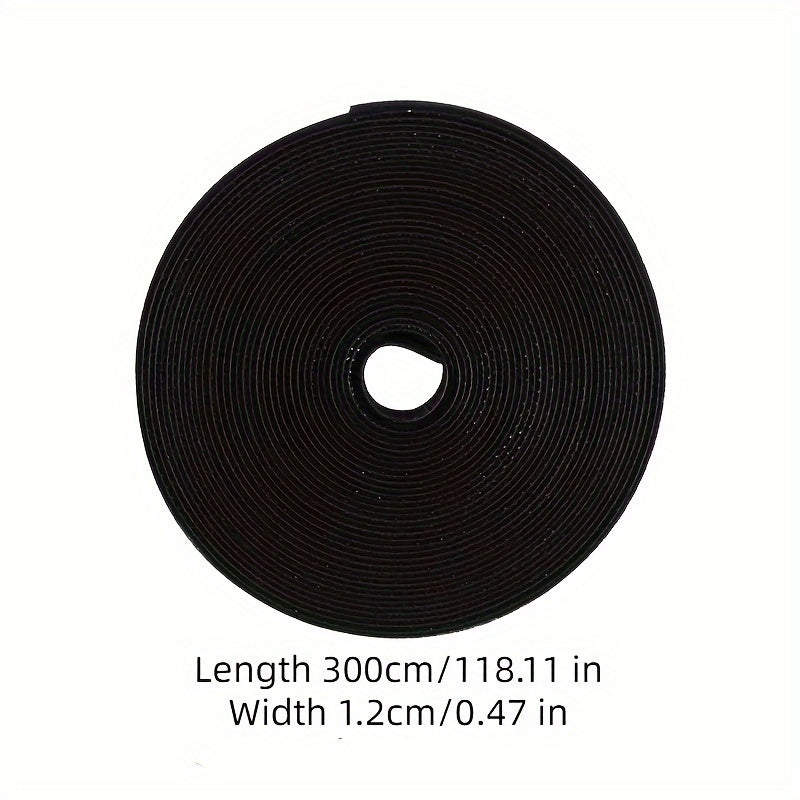 300cm Black Nylon Cable Organizer Roll - Versatile Cord Management for Travel, Outdoor & Home Use with Hook and Loop Fastening Straps