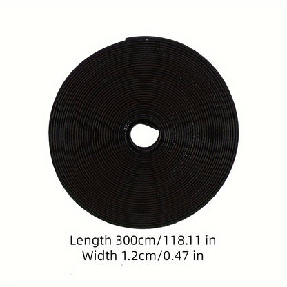 300cm Black Nylon Cable Organizer Roll - Versatile Cord Management for Travel, Outdoor &amp; Home Use with Hook and Loop Fastening Straps