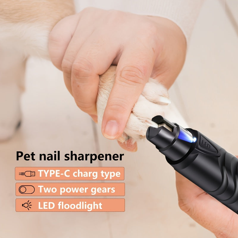 Rechargeable Pet Nail Grinder with LED Light - USB Powered, Lithium Battery, Ideal for Dogs &amp; Cats