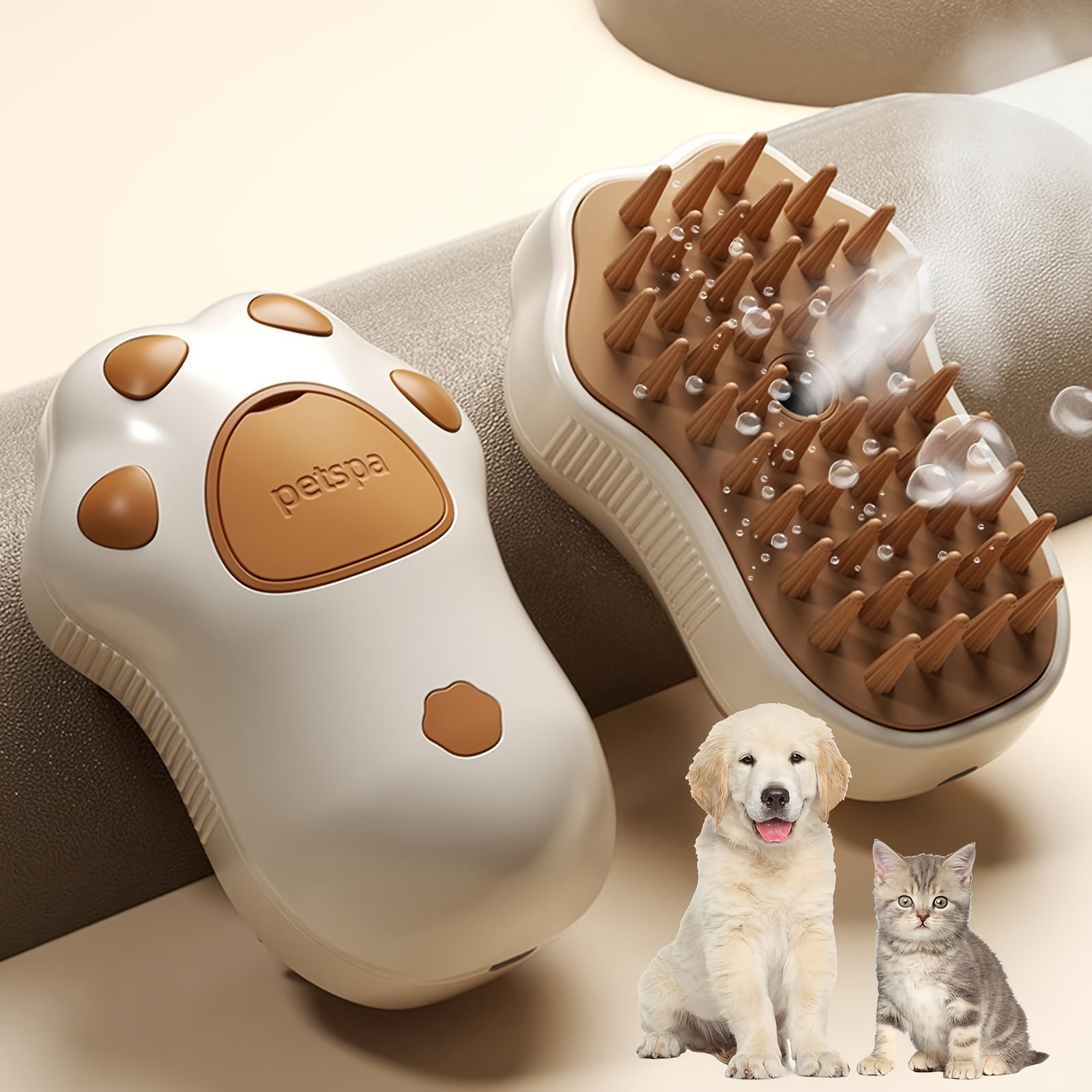 Cepillo de vapor para gatos, herramienta eléctrica 3 en 1 para el cuidado de mascotas, cepillo de vapor portátil de silicona autolimpiante para gatos y perros, masaje reconfortante y depilación, cuidado del cabello, diseño de pata.