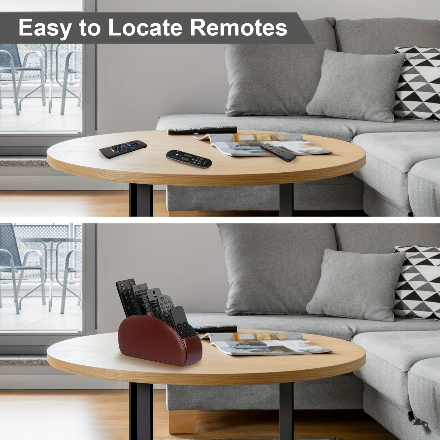 Soporte para control remoto con 5 compartimentos: caja de cuero sintético para almacenamiento en escritorio, ideal para TV, DVD, Blu-ray, reproductor multimedia y controladores de calefacción. Organizador de escritorio y cajones para el hogar.