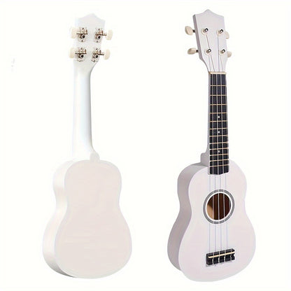 53.34 cm Beginner's Ukulele Set, White 4-String Early Education Guitar, Includes Case, Tuner, Strap, Nylon Strings, Picks, Laminated Back & Neck, Traditional String Instrument