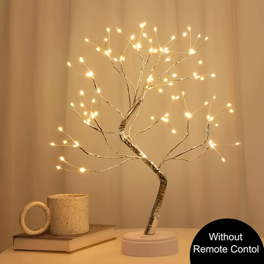 108 LED Bonsai Tree Lamp, Dual Power Battery/USB Touch Control, Energy-Efficient Warm White Decorative Light for Bedroom, Desk, Christmas & Indoor Party Decoration - Non-Waterproof, Plastic Shade