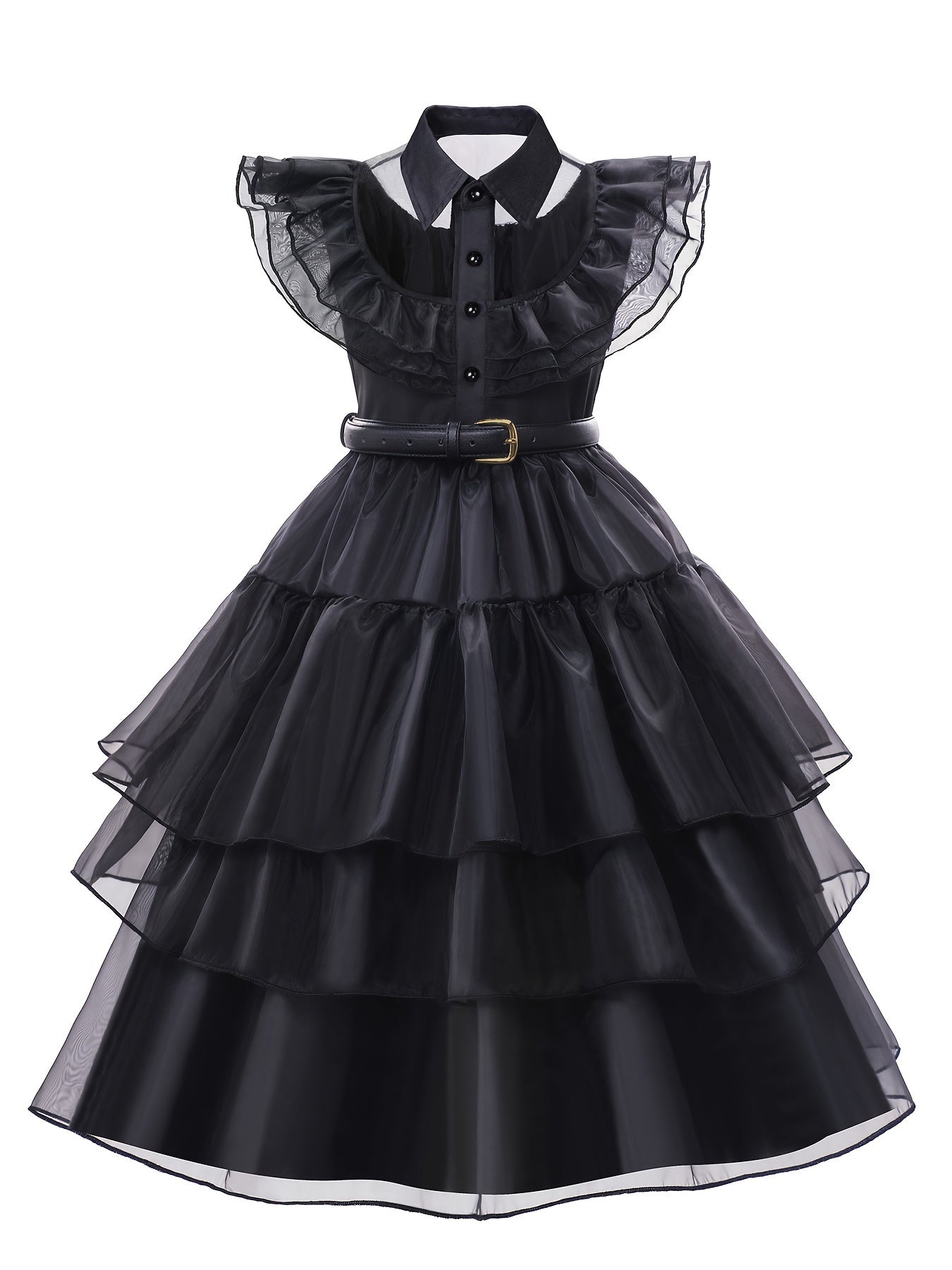 5pcs Girls' Princess Costume, V-neck Flying Sleeve Belted Elegant Long Dress Cosplay Birthday Party Halloween Prom Party Dress 2-12T With Wig Socks Necklace And Gloves Set mardi gras