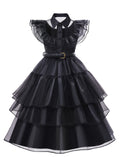 5pcs Girls' Princess Costume, V-neck Flying Sleeve Belted Elegant Long Dress Cosplay Birthday Party Halloween Prom Party Dress 2-12T With Wig Socks Necklace And Gloves Set mardi gras