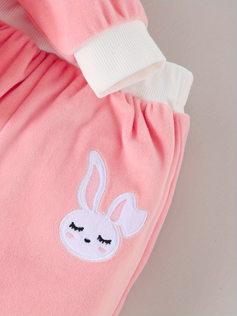 Conjunto de 3 piezas para niña: sudadera de manga larga, pantalón y chaleco con capucha, con bonito diseño de conejo bordado, ideal para otoño e invierno.