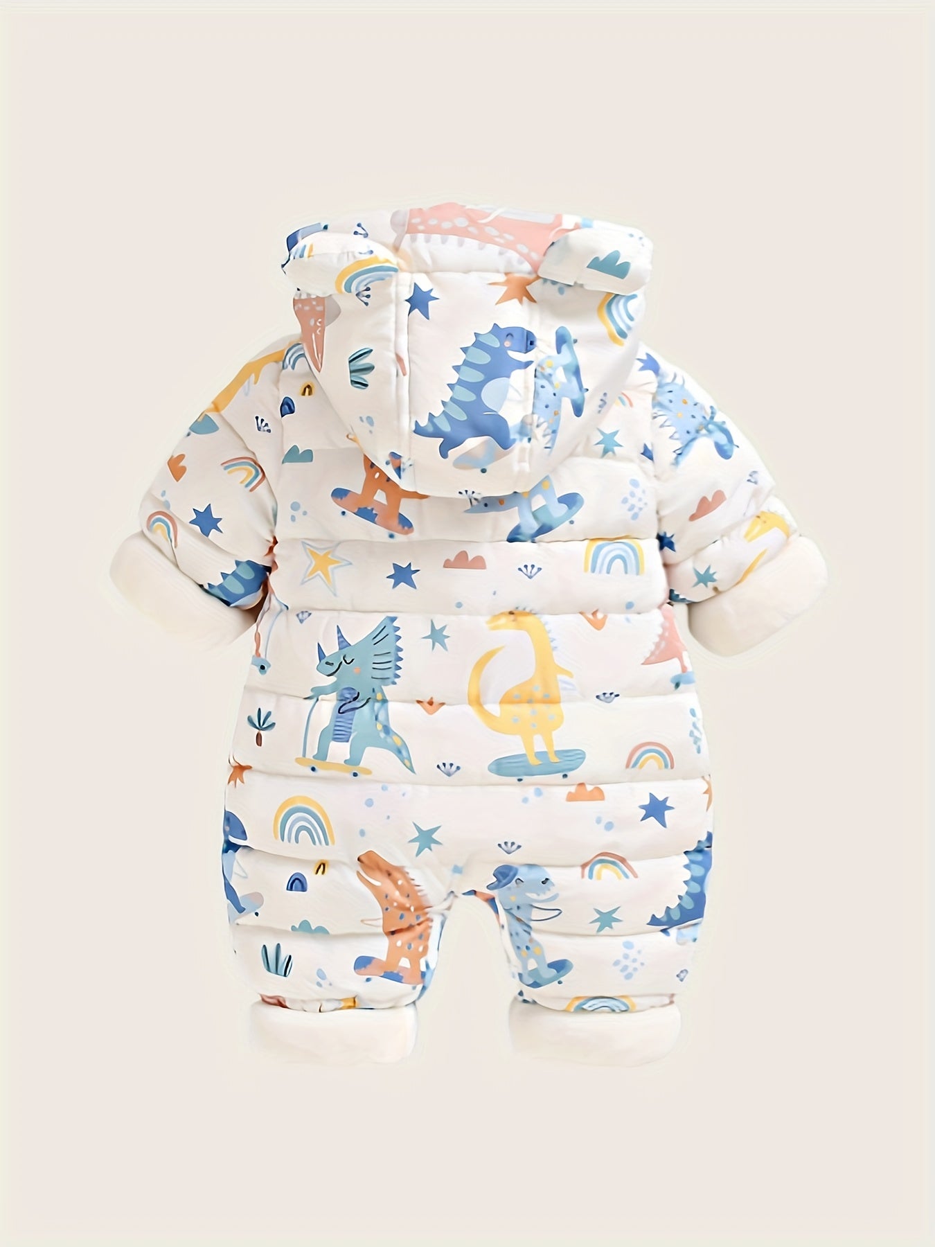 Cozy Fleece-Lined Kids' Onesie with Cute Ears & Cartoon Print - Zip-Up Long Sleeve Snowsuit for Outdoor Warmth, Easy Care, Perfect Christmas Gift for Newborns, Perfect for Outdoor