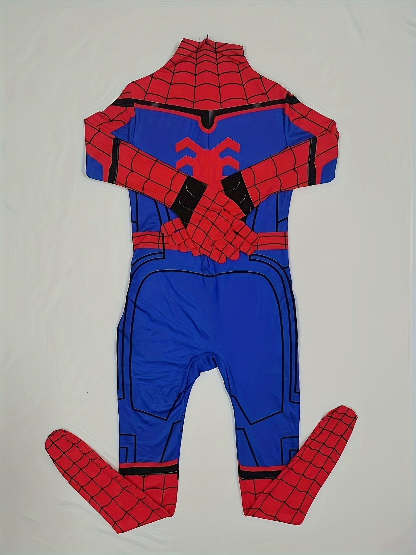 Boy's Creative Movie Character Outfit, Spider Web Pattern Bodysuit + Mask Set, Suitable For Stage Performance, Halloween And Carnival Party
