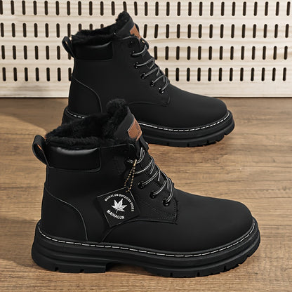 Men's High-Top Lace-Up Sneakers - Ultra Comfortable, Warm Fleece-Lined Casual Shoes for Outdoor Walking & Jogging