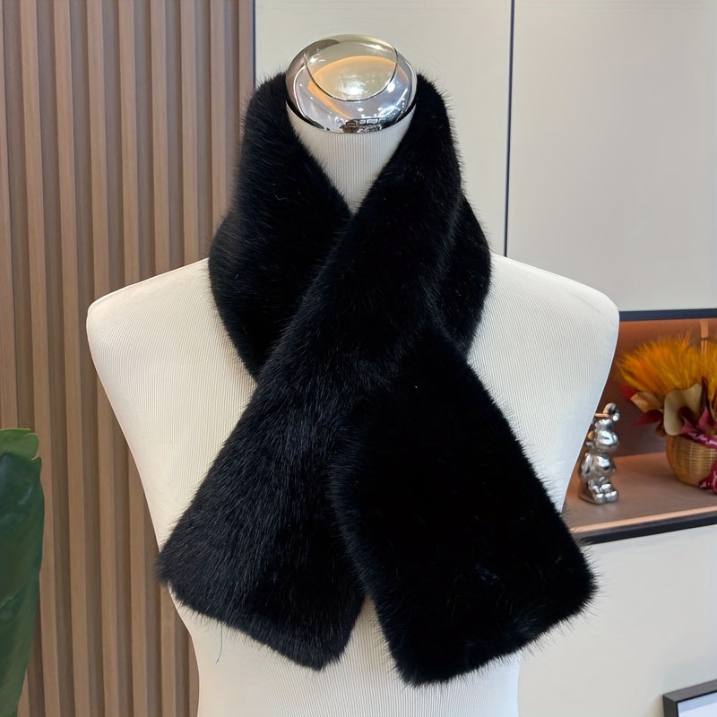 Women'S Luxurious Faux Fur Hat and Scarf Set, Winter Warmth Thickened Polyester Fox Fur Cap with Earmuffs, Elegant Festive Gift, Knitted No-Brim Hat, Non-Stretch, Hand Wash Only