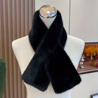 Women'S Luxurious Faux Fur Hat and Scarf Set, Winter Warmth Thickened Polyester Fox Fur Cap with Earmuffs, Elegant Festive Gift, Knitted No-Brim Hat, Non-Stretch, Hand Wash Only