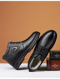 Men's Leather Boots, Winter Thermal Shoes, Windproof Hiking Boots With Fuzzy Lining