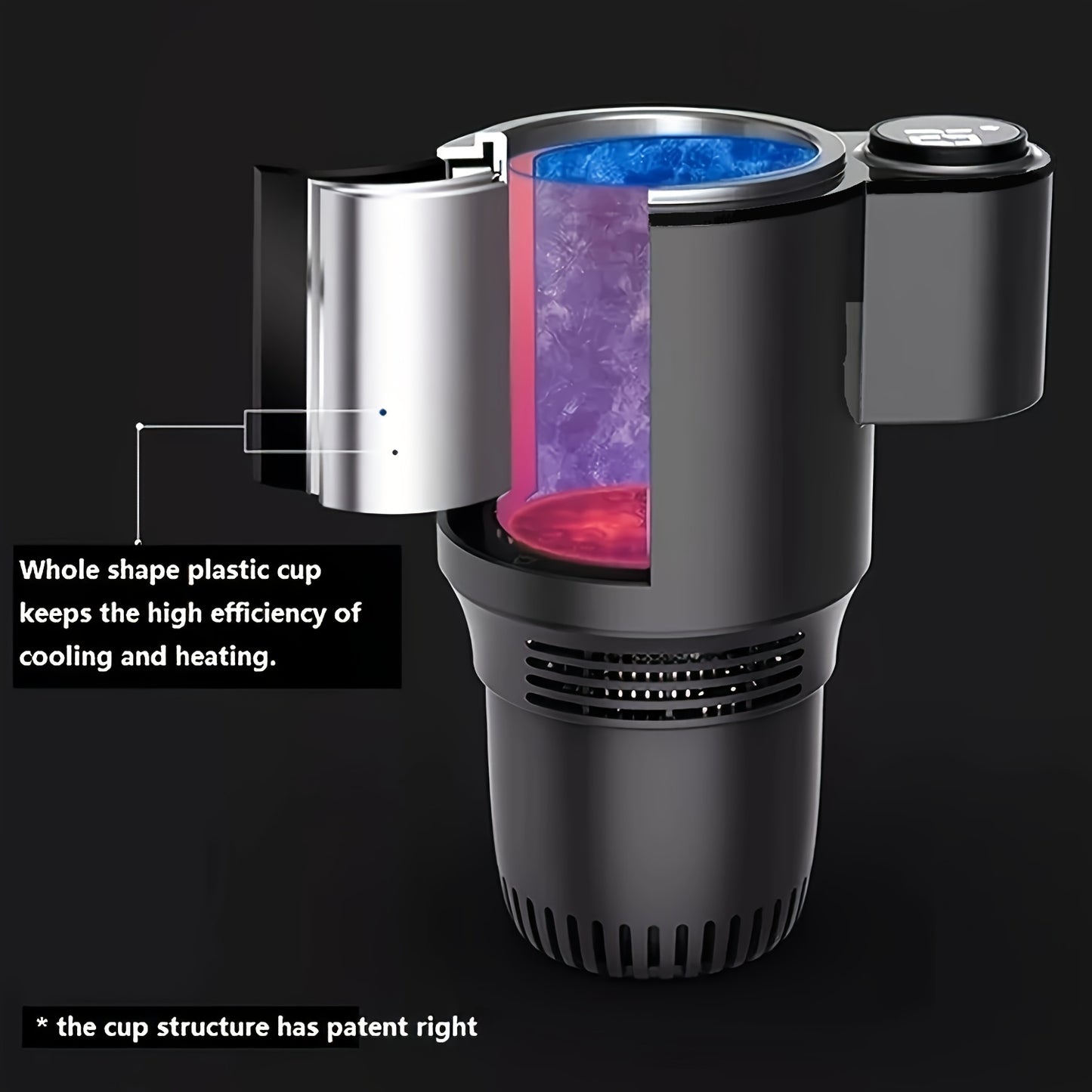 EFGHONG Smart Car Cup Cooler & Warmer - 2-in-1 Beverage Holder with One-Click Temperature Control, Portable for Bottles up to 18.6oz, Black, Fits Vehicle Cup Holders