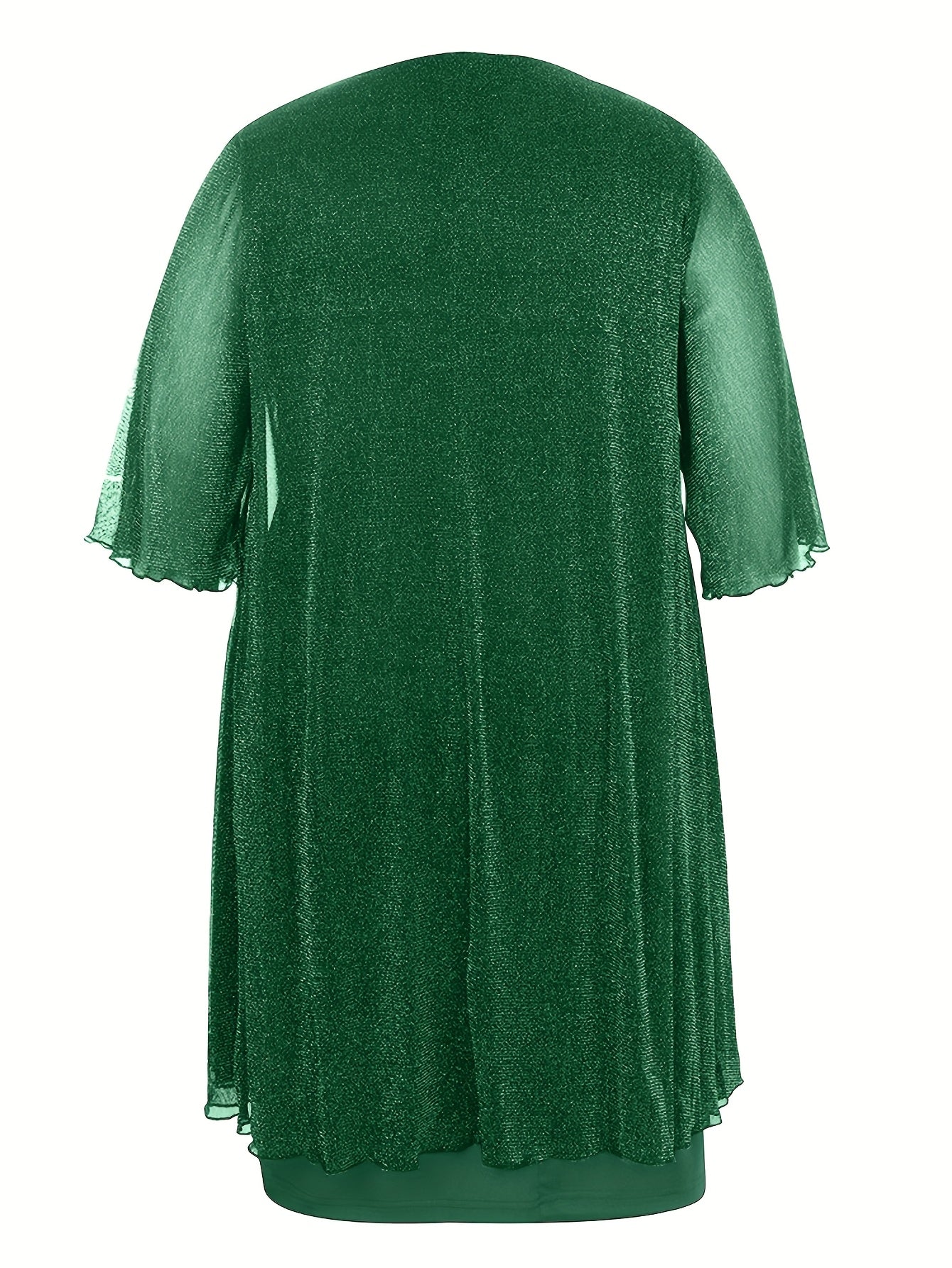 Plus Size - Elegant Plus Size Two-Piece Dress with Mesh Overlay - Navy Blue, Round Neck, Sleeveless, Flowy Design for Spring/Summer, Polyester Blend, Women'S Fashion, Plus Size Dresses