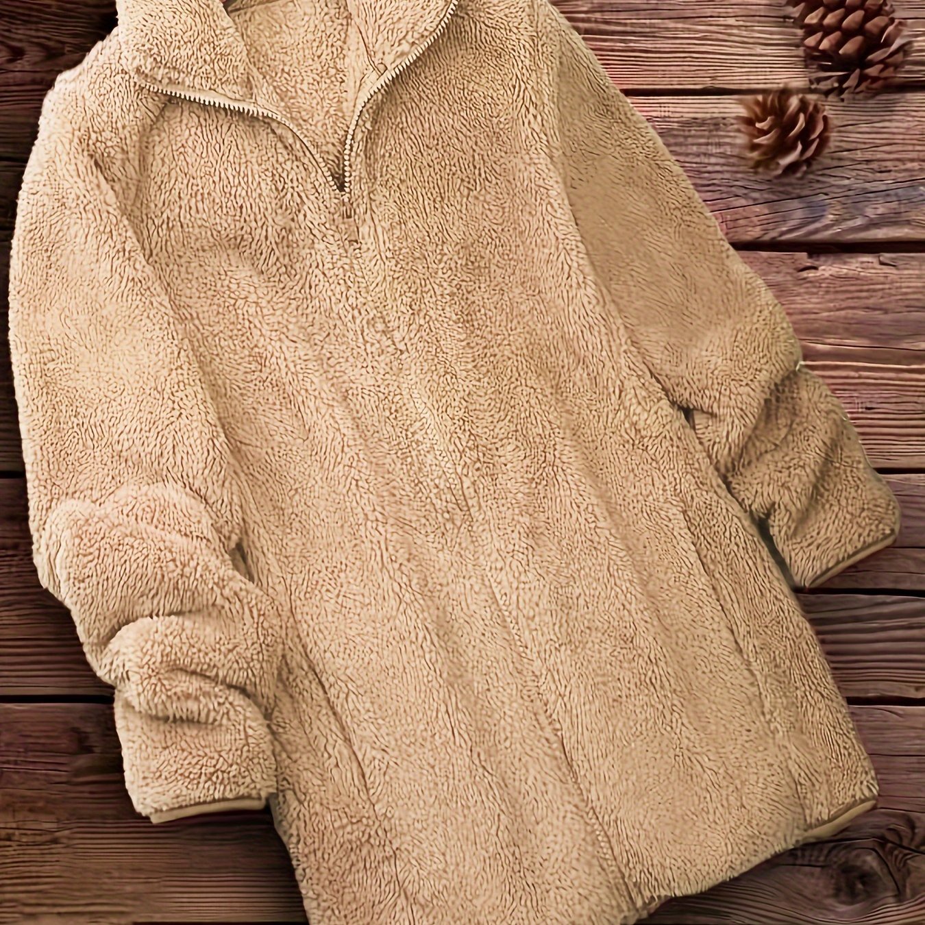 Plus Size Solid Color Fuzzy Coat, Casual Zipper Front Long Sleeve Warm Outerwear For Fall & Winter, Women's Plus Size Clothing