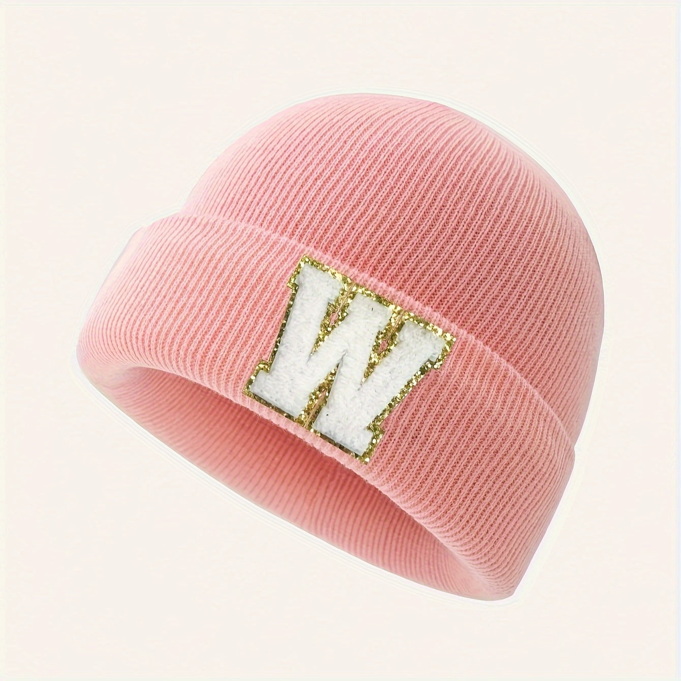 1pc Children's Knitted Hat with 26 Alphabet Letters, Pink Acrylic Stretchable Cap for Toddlers, Hand Washable, Breathable, Daily & Casual Wear, Perfect for Birthday Occasion