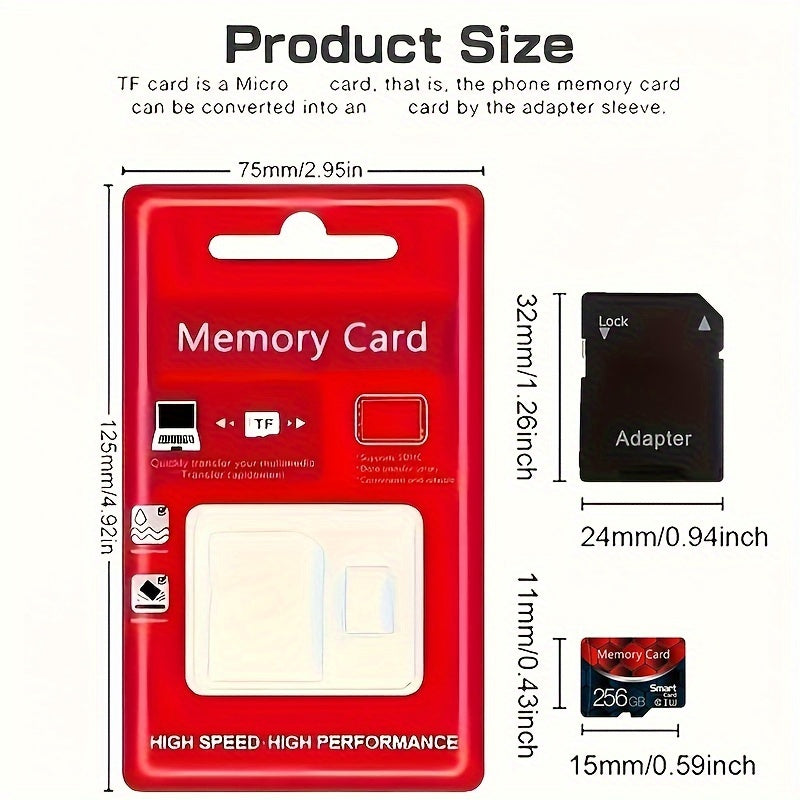 128GB & 256GB Micro SD Card - Class 10 TF Card with Adapter, High-Speed Data Transfer, U3 SDXC for HD Cameras, Smartphones, PCs, Headphones, PSP - Full HD Video & Photo Capture