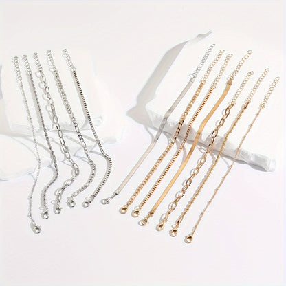 6-piece Fine Alloy Chain Bracelet Set Simple Women's Bracelet Jewelry Decoration Bead Quantity 5-9 Pieces