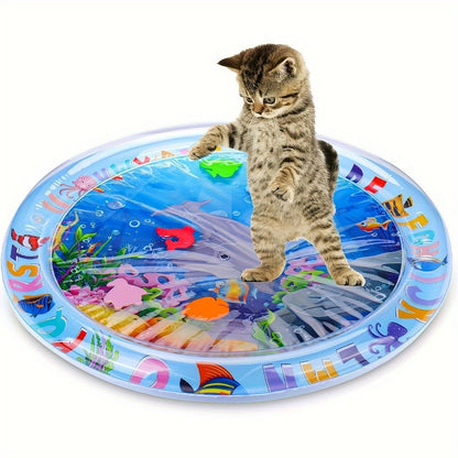 [Gentle Care] Colorful Interactive Cat Play Mat with Floating Fish - Durable, Splash-Proof PVC Water Pad, Alphabet & Marine Life Design, Ideal for Indoor Cats, Boredom Relief Kick Toy, No Batteries Required, Cat Toys