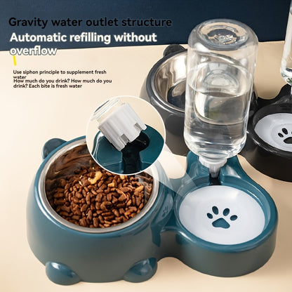 Elevated 2-in-1 Pet Feeder with Automatic Water Dispenser - Non-Slip, Tilted Stainless Steel Bowls for Cats & Dogs