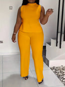 QF2364 Solid Color Summer Sleeveless Casual Suit