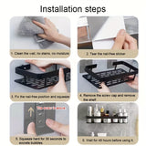 Easy-Install No-Drill Wall Shelf for Bathroom & Kitchen - Durable Plastic Shower Caddy with Hooks, Perfect for Shampoo & Accessories Storage