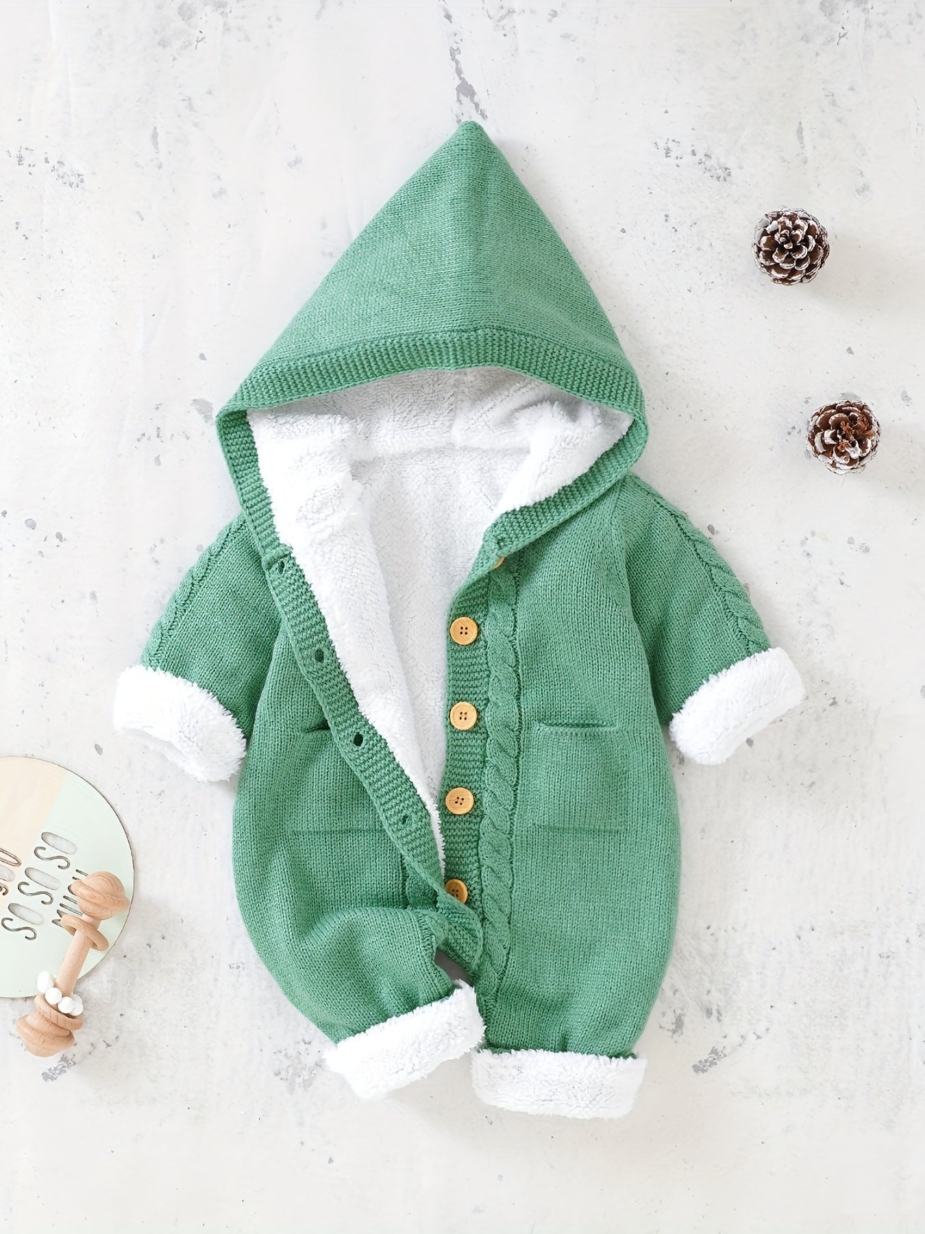 Newborn Boys And Girls Knitted Jumpsuit With Long Sleeve Hooded Pants Jumpsuit