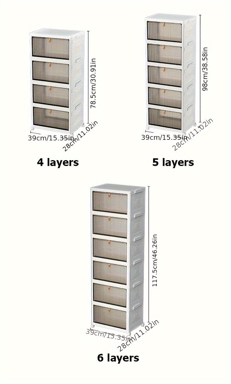 Caja de almacenamiento plegable multifuncional con puertas transparentes, ideal para ropa, libros y juguetes. Estilo clásico, para colocar en el suelo, parte trasera de plástico. Ideal para organizar el dormitorio, el baño, la oficina y la sala de estar.