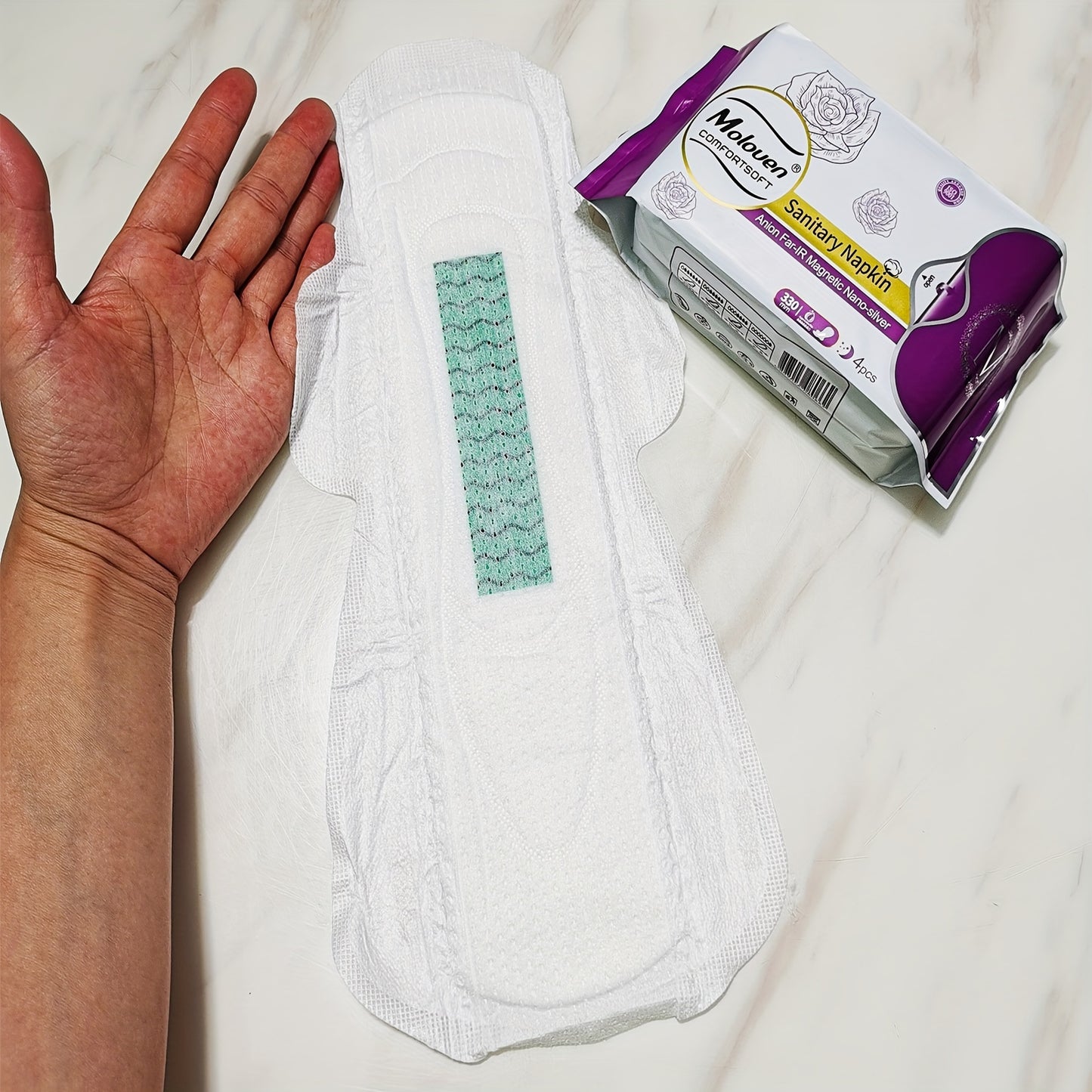 6-Pack Moloven Women'S Sanitary Napkins, 60/56pcs, Ultra-Thin Wings, Soft Comfort, Overnight Absorbent Menstrual Protection, Fragrance-Free, Disposable, Travel Size, Woven Fabric, Non-Woven Material, Pad Format