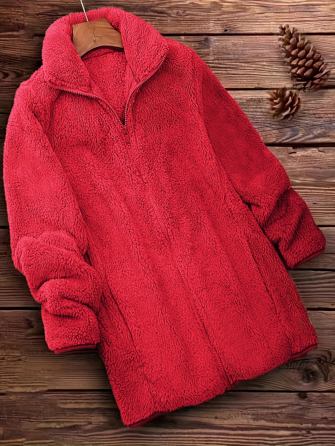 Plus Size Solid Color Fuzzy Coat, Casual Zipper Front Long Sleeve Warm Outerwear For Fall & Winter, Women's Plus Size Clothing