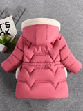 Girl's Solid Color Long Sleeve Hooded Warm Jacket, Faux Furry HoodedComfy Trendy Winter Warm Coat With Detachable Gloves As Gift