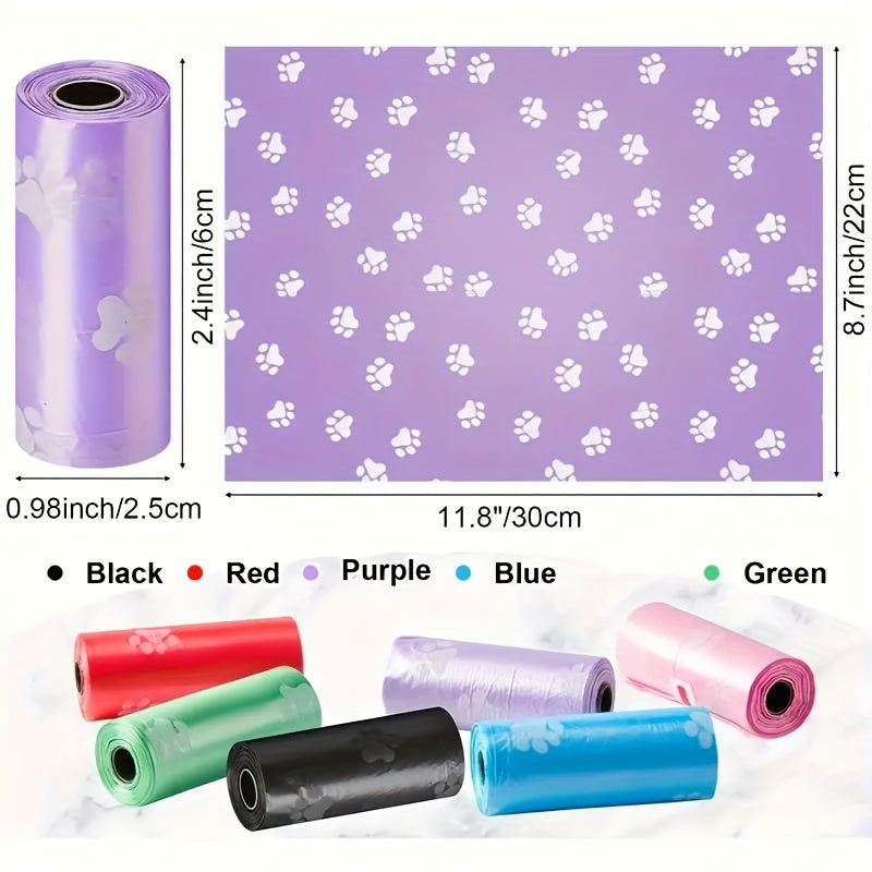 150/300/600pcs Colorful Cartoon Paw Print Dog Poop Bags, Leak-proof Pet Waste Bags Mixed Color Pack