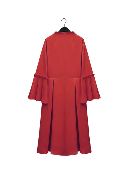 Plus Size Solid Color Dress, Elegant Flare Sleeve V Neck Dress For Spring & Fall, Women's Plus Size Clothing