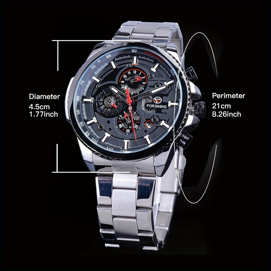 F0RSINING Men's Automatic Mechanical Watch with Calendar - Stainless Steel Band, Zinc Alloy Case, Business Style