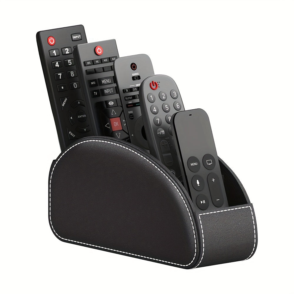 1pc PU Leather TV Remote Control Holder - 5-Compartment Desktop Storage Organizer for TV Controllers, Makeup Brushes, Stationery, Eyeglasses, and Mini Items - Stylish and Functional Storage Solution for Home, Bedroom, and Liv