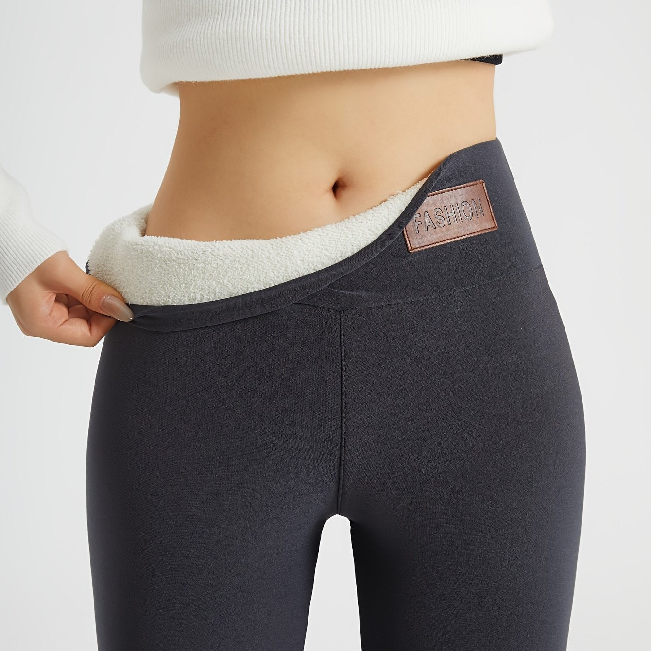 Women's Plush-Lined High Waist Leggings, Elastic And Comfortable, Casual Style Warm Pants For Winter, For Thermal Wear