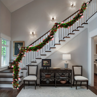 4.98meter Red & Green Metallic Twist Tinsel Garland with Shiny Ornaments, Plastic Christmas Tree & Party Supplies, Indoor & Outdoor Festive Decor, No Power Required