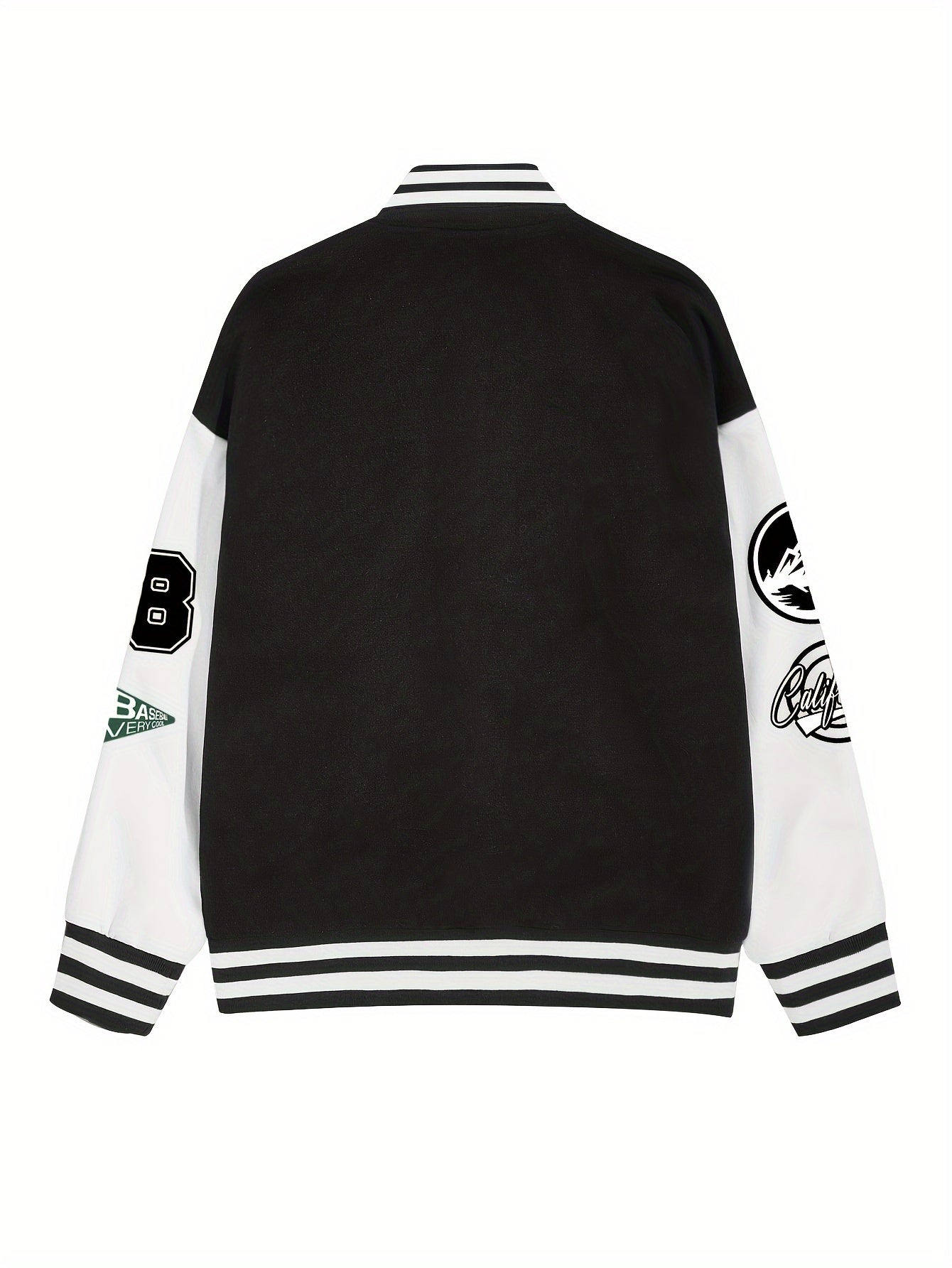 Chic Plus Size Women's Baseball Jacket - Casual Fall/Winter Coat with Letter Print, Button-Up Front, Machine Washable