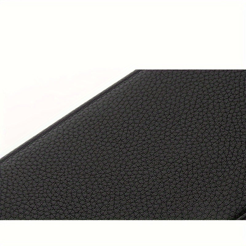 Elegant Black PU Leather Men's Wallet - Large Capacity Clutch with Zipper Closure, Color Block Design, Multiple Card Slots and Polyester Lining