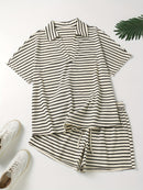 Summer New Arrival Plus Size Women's V-Neck Striped Top and Shorts Set