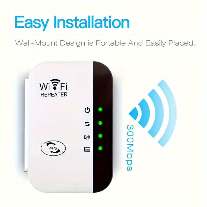 WiFi Range Extender Repeater 300Mbps, Wireless Signal Amplifier Router Booster, Power Adapter, 175V-265V Voltage, European Plug, No Battery Included