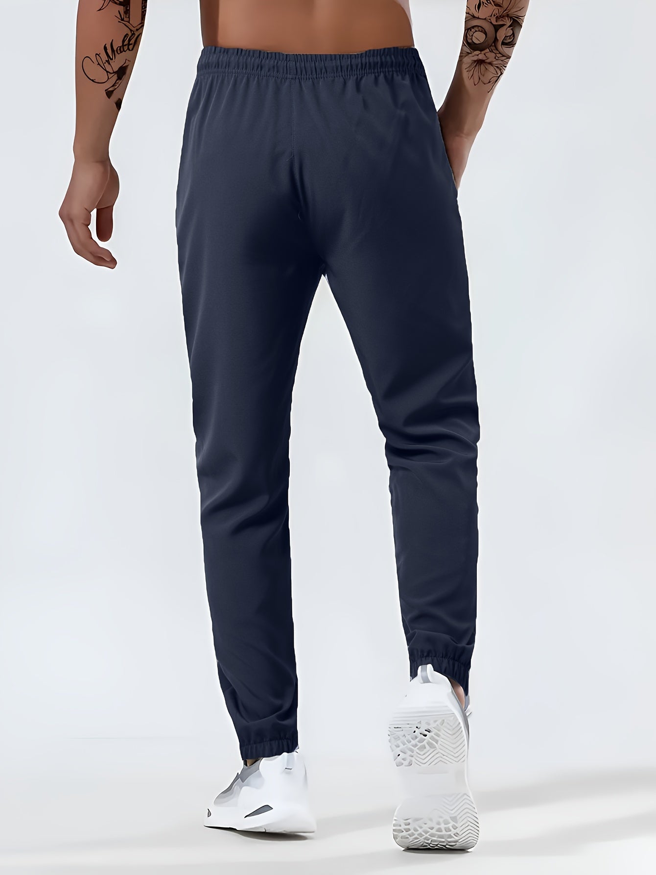 3pcs Men's High-Waist Athletic Pants - Breathable, Quick-Dry Fabric with Zipper Pockets | Ideal for Gym, Running & Outdoor Activities | Slim Fit, All-Season Wear in Black, Navy, Dark Blue, Yoga Apparel|Smooth Texture Pants|Br