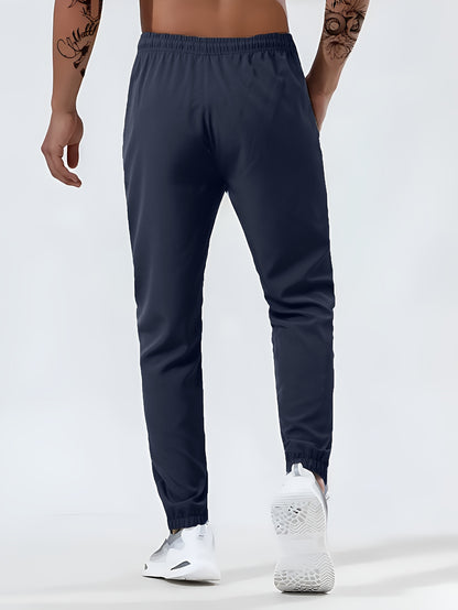 3pcs Men's High-Waist Athletic Pants - Breathable, Quick-Dry Fabric with Zipper Pockets | Ideal for Gym, Running & Outdoor Activities | Slim Fit, All-Season Wear in Black, Navy, Dark Blue, Yoga Apparel|Smooth Texture Pants|Br