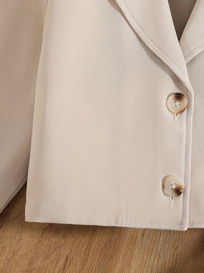 Conjunto elegante de otoño para niña de 3 piezas: blazer corto de poliéster con cinturón, camisola sin mangas, pantalón recto, corte entallado, color liso, ideal para primavera/otoño.
