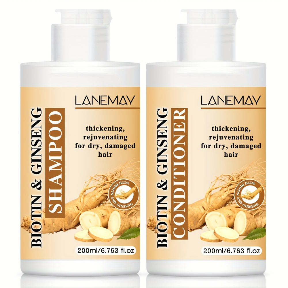 Lanemay Biotin &amp; Ginseng - Set de cuidado capilar (2 champús y acondicionadores) que fortalece y revitaliza el cabello seco y dañado. Sin alcohol, apto para todo tipo de cabello.