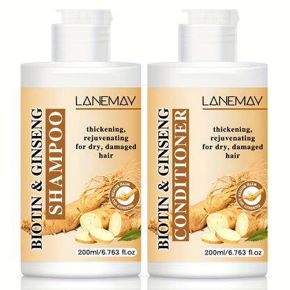 Lanemay Biotin &amp; Ginseng - Set de cuidado capilar (2 champús y acondicionadores) que fortalece y revitaliza el cabello seco y dañado. Sin alcohol, apto para todo tipo de cabello.