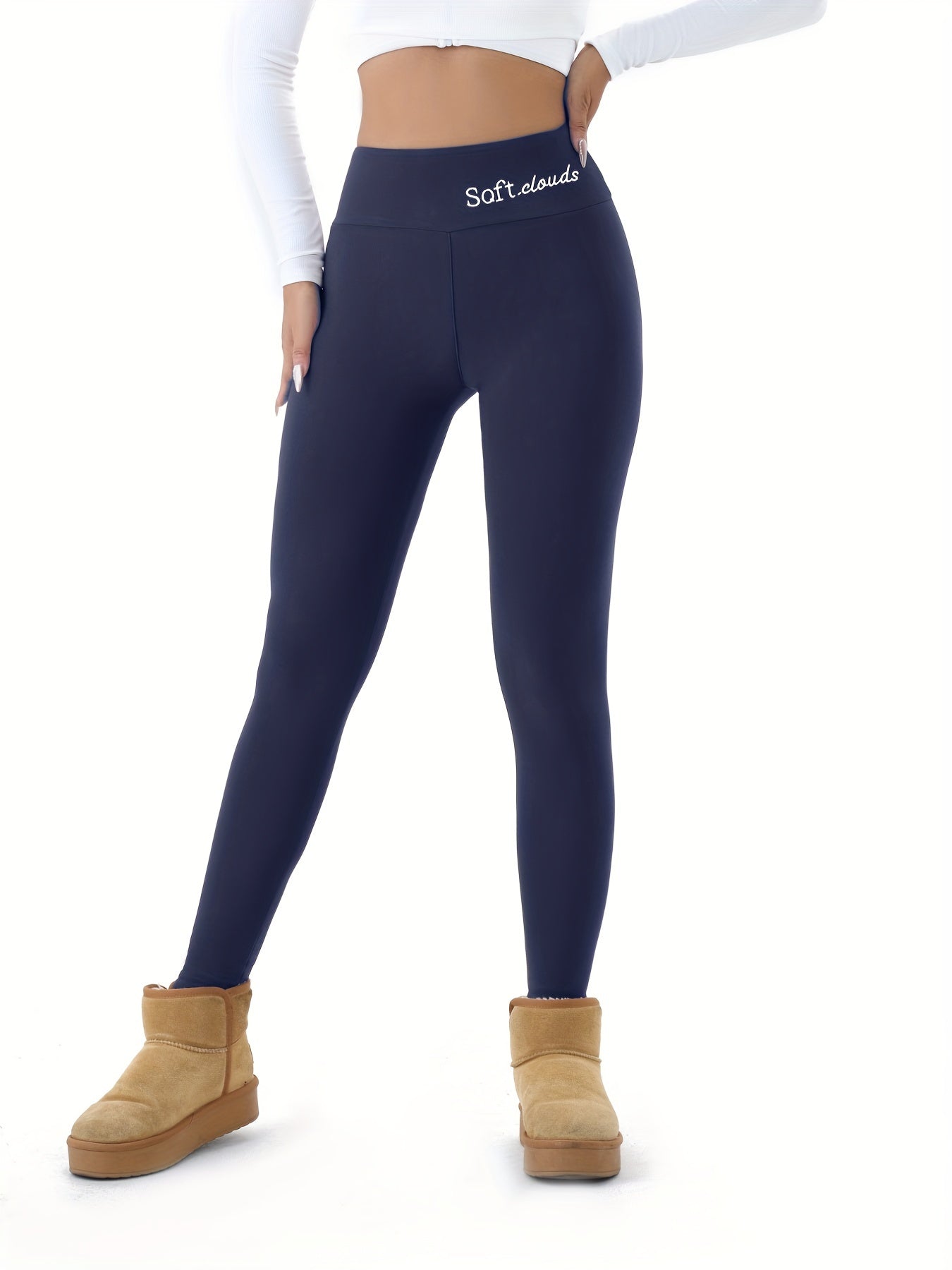 Women's Elegant Embroidered Fleece-Lined Leggings - Soft, Stretchy, Warm Fall & Winter Black Pants with Flame Detail, Plus Size Pants