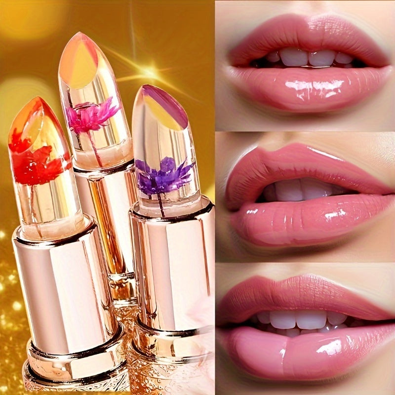 3pcs Hypoallergenic Petal Color-Changing Lip Balm with Vitamin E - Long-Lasting, Moisturizing, Temperature-Sensitive Lipstick in Metallic Tubes, Perfect Mother's Day Gift for Women