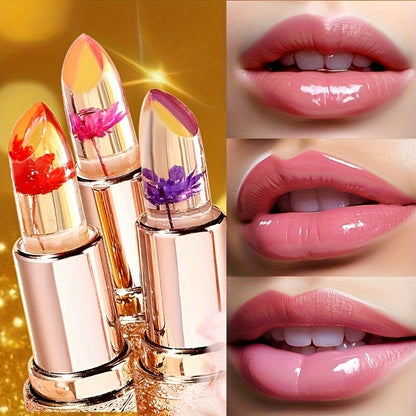 3pcs Hypoallergenic Petal Color-Changing Lip Balm with Vitamin E - Long-Lasting, Moisturizing, Temperature-Sensitive Lipstick in Metallic Tubes, Perfect Mother's Day Gift for Women