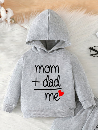 Two-piece Youngsters Boys Fashion Casual Spring and Autumn New Love Dad and Mom Letter Pattern Long Sleeve Hoodie and Pants Combination Set, Perfect for Outdoor